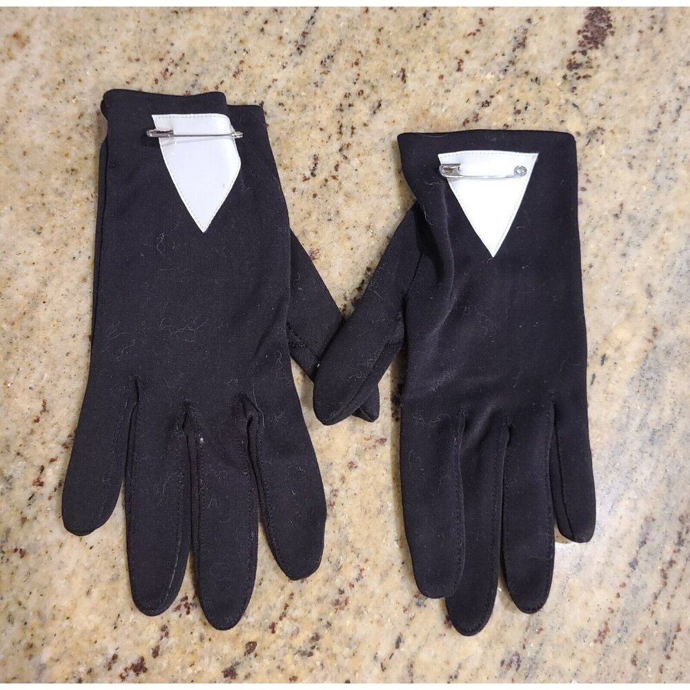 Vintage One Size Black White Patent Leather GoGo Girl 8" Gloves Safety Pin